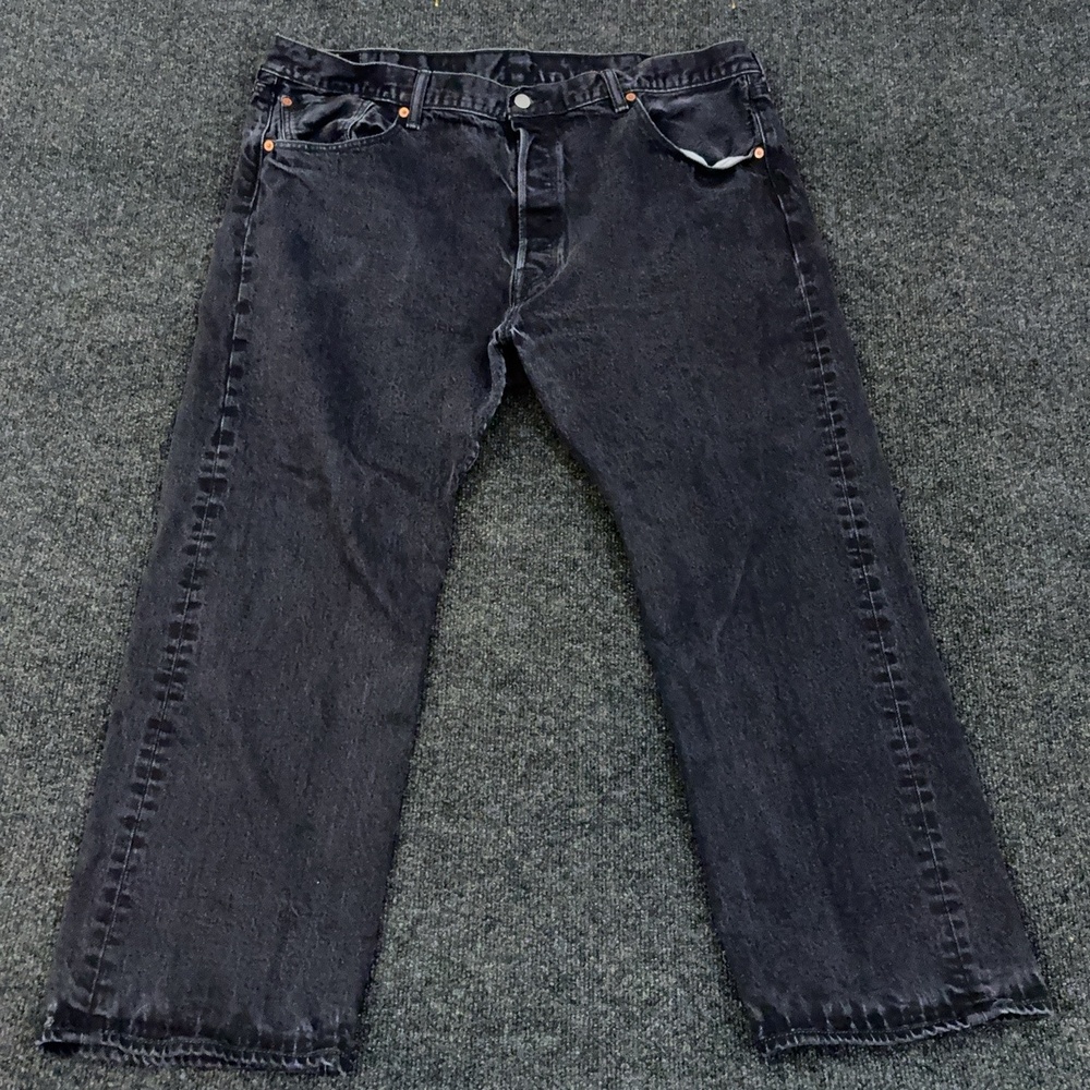 Levi's 501 Jeans Mens Big & Tall 46x30 Black Stretch Denim Straight Leg Charcoal